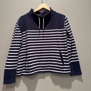 Barbour Women’s Navy Blue White Striped Cotton Reif Sweatshirt Size Small‎